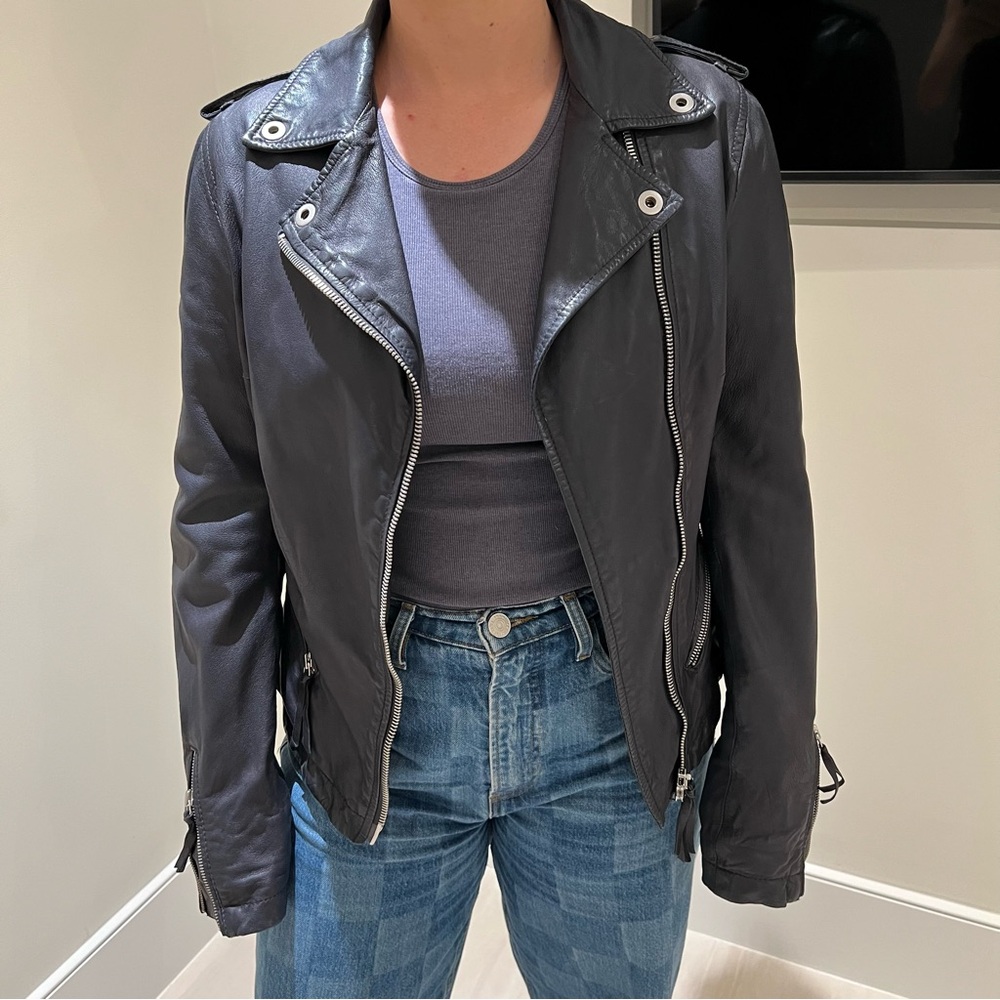 Brogden Navy Moto Leather Jacket